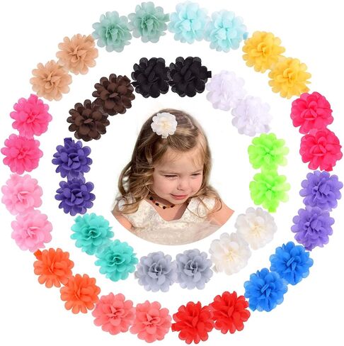 40PCS 2Inch Chiffon Flower Hair Bows Clips for Girls Fully Lined Non Slip Toddler Hair Accessories for Baby Toddler Girls 20 Colors in Pairs in Kuwait