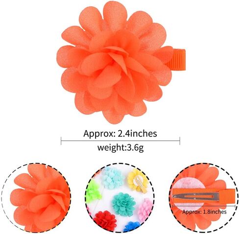 40PCS 2Inch Chiffon Flower Hair Bows Clips for Girls Fully Lined Non Slip Toddler Hair Accessories for Baby Toddler Girls 20 Colors in Pairs in Kuwait