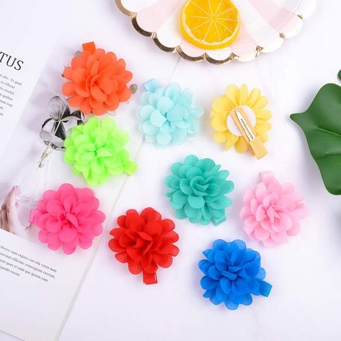 40PCS 2Inch Chiffon Flower Hair Bows Clips for Girls Fully Lined Non Slip Toddler Hair Accessories for Baby Toddler Girls 20 Colors in Pairs in Kuwait