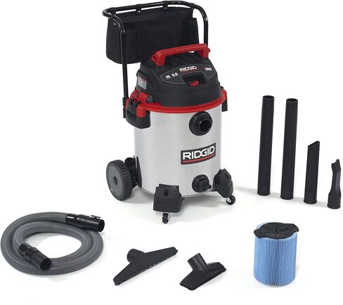 RIDGID 50353 1610RV Stainless Steel 16-Gal. Wet Dry Shop Vacuum with Cart, 6.5 Peak HP Motor, Large Wheels, Pro Hose, Drain, and Blower Port, Red in Saudi Arabia