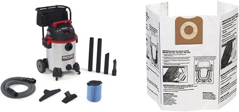 RIDGID 50353 1610RV Stainless Steel 16-Gal. Wet Dry Shop Vacuum with Cart, 6.5 Peak HP Motor, Large Wheels, Pro Hose, Drain, and Blower Port, Red in Saudi Arabia