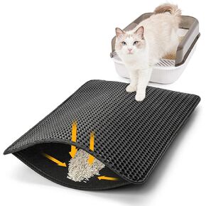 Polarduck Cat Litter Mat: 24" X 15" Small Litter Box Mat - Litter Trapping Mat with Honeycomb Double Layer Design-Waterproof-Easy to Clean Cat Essentials | Black in Kuwait