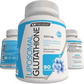 كبسولات Natuspur Liposomal الجلوتاثيون - 1000 مجم مكمل الجلوتاثيون النقي المخفض من سيتريا مع مركب الفوسفوليبيد لتنظيف السموم من الكبد ودعم المناعة - غير معدل وراثيًا وخالي من الغلوتين (90 كبسولة) in Kuwait