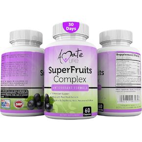 Amate Life Super Fruits Complex Powerful Antioxidant Supplement Immune Support Resveratrol, Elderberry, Acai, Goji Berries, Noni, Pomegranate & Mangosteen Fruit Extract Men & Women 60 Capsules in Kuwait