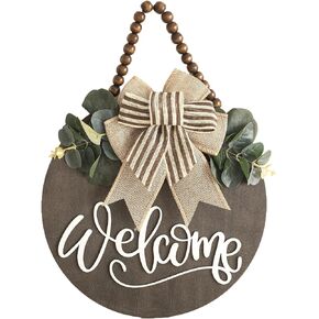Welcome Sign for Front Door Wreath Decorations for All Seasons Front Porch Decor Hanging Gift for Farmhuose Home Outdoor Indoor (Black-Welcome) in Kuwait