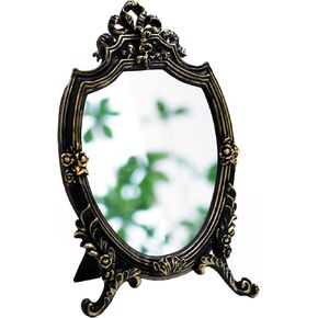 Eaoundm Antique Gold Resin Frame Decorative Wall Mirror Makeup Mirror Tabletop Mirrors, for Bedroom Living-Room Dresser Decor 8.2W x 13 L inchs in Kuwait