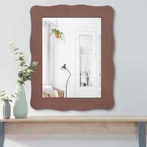 مرايا متموجة للجدار إطار خشبي معلق مرآة حائط ريفية مستطيلة مرايا مثبتة على الحائط لغرفة النوم والحمام وغرفة المعيشة مرآة الغرور صغيرة 16 بوصة × 12 بوصة in Kuwait