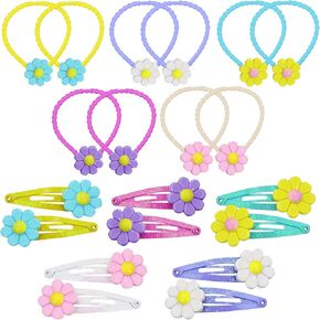 PinkSheep Flower Hair Clips and Hair Ties for Toddler Baby Girls 20PCS Cute Hair Clips Metal Snap Barrettes Sparkly Ties Soft Rubber Bands Colorful For Baby Girl in Kuwait