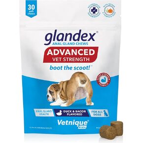 Vetnique Labs Glandex Anal Gland Soft Chew Treats with Pumpkin for Dogs Digestive Enzymes, Probiotics Fiber Supplement for Dogs Boot The Scoot (Peanut Butter Chews, 30 Count)