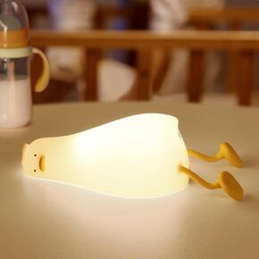 GEAMSAM Lying Flat Duck Night Light, LED Squishy Duck Lamp,Cute Silicone Dimmable Nursery Nightlight,Rechargeable Bedside Touch Lamp for Breastfeeding Toddler Baby Kids Room Decor