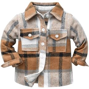 IBAKOM Toddler Baby Boys Girls Plaid Jacket Long Sleeve Button Down Flannel Shirts Kids Christmas Outfits Fall Winter Clothes in Kuwait