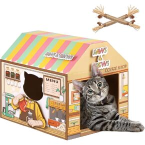 SEKAM Cardboard Cat House with Scratcher/Catnip (16.5'' x 12'' x 15''), Donut Shop for Indoor/Outdoor, Cat Scratch Box & Home Decor, Hideout for Small Animals in Saudi Arabia