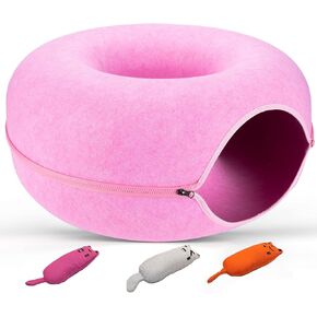 JUGGLENAUT كهف واسع للقطط - سرير نفق للقطط وكهف بيكابو للقطط الداخلية - دونات للقطط الصغيرة إلى الكبيرة - يتضمن 3 ألعاب قطيفة منفصلة لمزيد من المتعة - سعة 20 رطل رمادي داكن in Kuwait