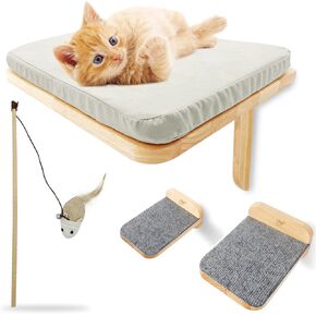 Molly & Nemo Cat Wall Hammock,Cat Wall Shelves with 2 Steps,Wood Cat Perch,Cat Wall Furniture ,Modern Cat Bed for Large Cats or Kitty