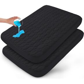 Pack and Play Sheets Fitted Quilted Waterproof Protector, 2 Pack Playard Mattress Pad Compatible with Graco Pack n Play, Mattress Cover fits for Baby Playpen Mattress, Mini Crib, Gray & Aqua