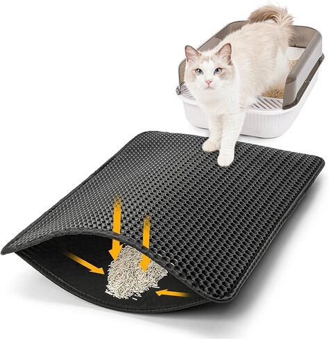 Polarduck Cat Litter Mat: 24" X 15" Small Litter Box Mat - Litter Trapping Mat with Honeycomb Double Layer Design-Waterproof-Easy to Clean Cat Essentials | Black in Kuwait
