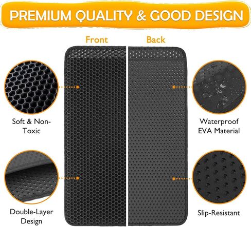 Polarduck Cat Litter Mat: 24" X 15" Small Litter Box Mat - Litter Trapping Mat with Honeycomb Double Layer Design-Waterproof-Easy to Clean Cat Essentials | Black in Kuwait
