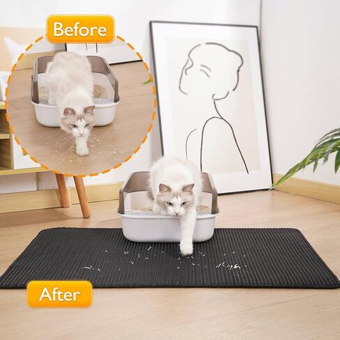 Polarduck Cat Litter Mat: 24" X 15" Small Litter Box Mat - Litter Trapping Mat with Honeycomb Double Layer Design-Waterproof-Easy to Clean Cat Essentials | Black in Kuwait