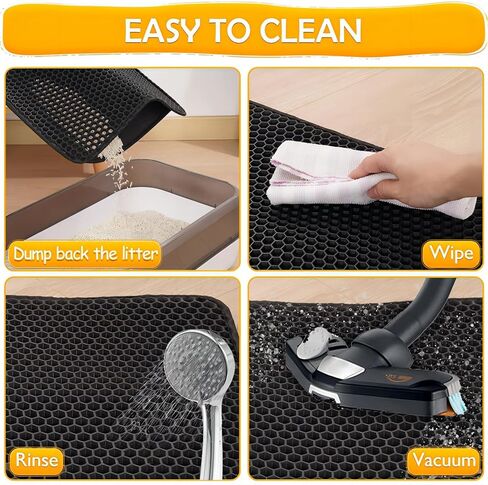 Polarduck Cat Litter Mat: 24" X 15" Small Litter Box Mat - Litter Trapping Mat with Honeycomb Double Layer Design-Waterproof-Easy to Clean Cat Essentials | Black in Kuwait