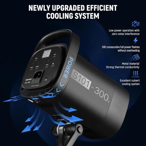 NEEWER S101-300W ضوء فلاش ستروب مع 9 مستويات 150W مصباح النمذجة، 300Ws GN58 5600K مع عاكس جبل بوينز القياسي، وضع S1 / S2 مروحة صامتة لاستوديو التصوير الفوتوغرافي، تصوير المنتجات الشخصية in Kuwait