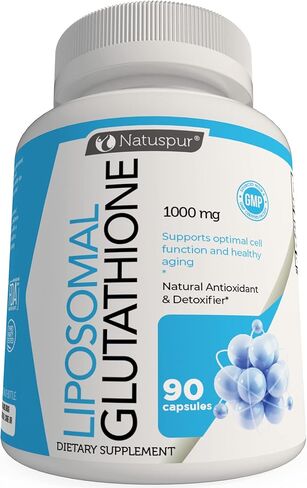 كبسولات Natuspur Liposomal الجلوتاثيون - 1000 مجم مكمل الجلوتاثيون النقي المخفض من سيتريا مع مركب الفوسفوليبيد لتنظيف السموم من الكبد ودعم المناعة - غير معدل وراثيًا وخالي من الغلوتين (90 كبسولة) in Kuwait