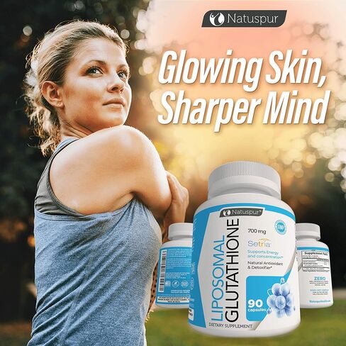كبسولات Natuspur Liposomal الجلوتاثيون - 1000 مجم مكمل الجلوتاثيون النقي المخفض من سيتريا مع مركب الفوسفوليبيد لتنظيف السموم من الكبد ودعم المناعة - غير معدل وراثيًا وخالي من الغلوتين (90 كبسولة) in Kuwait