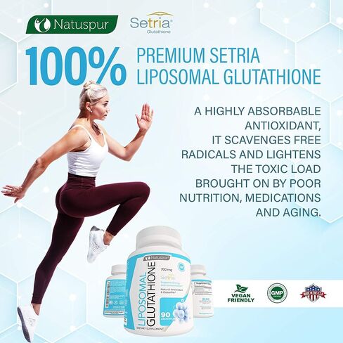 كبسولات Natuspur Liposomal الجلوتاثيون - 1000 مجم مكمل الجلوتاثيون النقي المخفض من سيتريا مع مركب الفوسفوليبيد لتنظيف السموم من الكبد ودعم المناعة - غير معدل وراثيًا وخالي من الغلوتين (90 كبسولة) in Kuwait