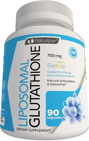 كبسولات Natuspur Liposomal الجلوتاثيون - 1000 مجم مكمل الجلوتاثيون النقي المخفض من سيتريا مع مركب الفوسفوليبيد لتنظيف السموم من الكبد ودعم المناعة - غير معدل وراثيًا وخالي من الغلوتين (90 كبسولة) in Kuwait