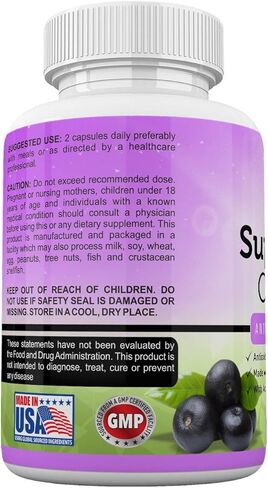 Amate Life Super Fruits Complex Powerful Antioxidant Supplement Immune Support Resveratrol, Elderberry, Acai, Goji Berries, Noni, Pomegranate & Mangosteen Fruit Extract Men & Women 60 Capsules in Kuwait