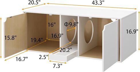 حاوية صندوق فضلات القطط من داونسبيسز لقطتين، خشب حديث قابل للتكديس، خزانة تخزين كبيرة للقطط، أثاث طاولة نهاية، خشب بورليوود in Kuwait