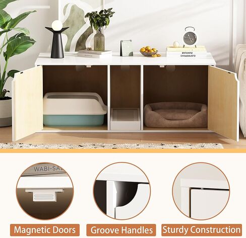 حاوية صندوق فضلات القطط من داونسبيسز لقطتين، خشب حديث قابل للتكديس، خزانة تخزين كبيرة للقطط، أثاث طاولة نهاية، خشب بورليوود in Kuwait