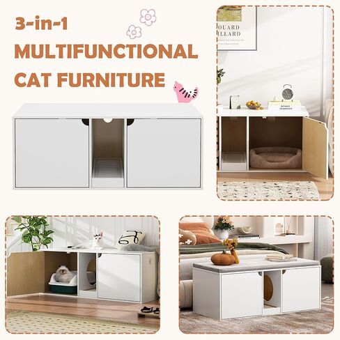 حاوية صندوق فضلات القطط من داونسبيسز لقطتين، خشب حديث قابل للتكديس، خزانة تخزين كبيرة للقطط، أثاث طاولة نهاية، خشب بورليوود in Kuwait