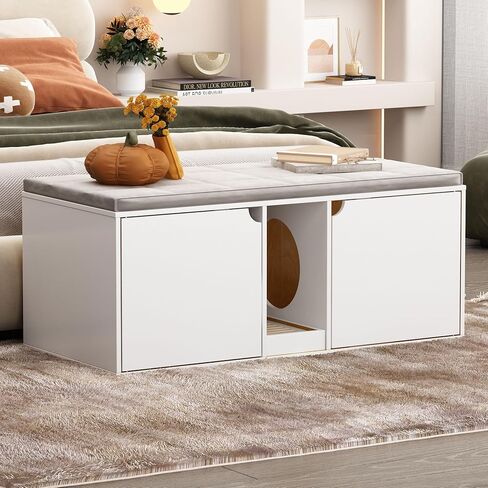 حاوية صندوق فضلات القطط من داونسبيسز لقطتين، خشب حديث قابل للتكديس، خزانة تخزين كبيرة للقطط، أثاث طاولة نهاية، خشب بورليوود in Kuwait