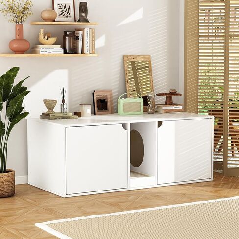 حاوية صندوق فضلات القطط من داونسبيسز لقطتين، خشب حديث قابل للتكديس، خزانة تخزين كبيرة للقطط، أثاث طاولة نهاية، خشب بورليوود in Kuwait