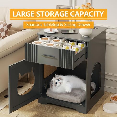 dnbss أثاث صندوق فضلات القطط مع درج، خزانة صندوق مخفية للقطط، قفص داخلي للحيوانات الأليفة للقطط والكلاب، أثاث حمام القطط، منضدة غرفة النوم، طاولة جانبية في نهاية غرفة المعيشة - أسود in Kuwait
