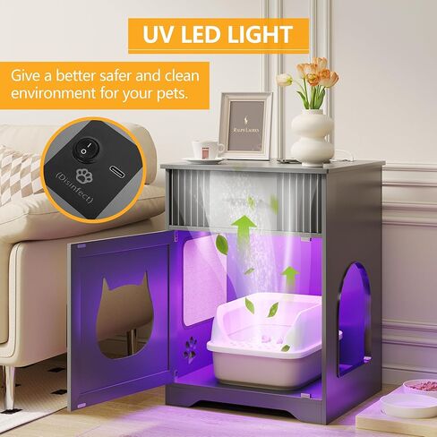 dnbss أثاث صندوق فضلات القطط مع درج، خزانة صندوق مخفية للقطط، قفص داخلي للحيوانات الأليفة للقطط والكلاب، أثاث حمام القطط، منضدة غرفة النوم، طاولة جانبية في نهاية غرفة المعيشة - أسود in Kuwait