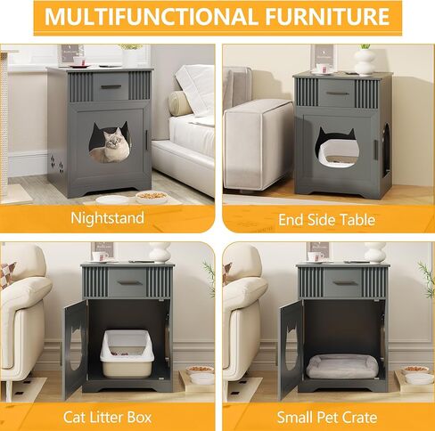 dnbss أثاث صندوق فضلات القطط مع درج، خزانة صندوق مخفية للقطط، قفص داخلي للحيوانات الأليفة للقطط والكلاب، أثاث حمام القطط، منضدة غرفة النوم، طاولة جانبية في نهاية غرفة المعيشة - أسود in Kuwait