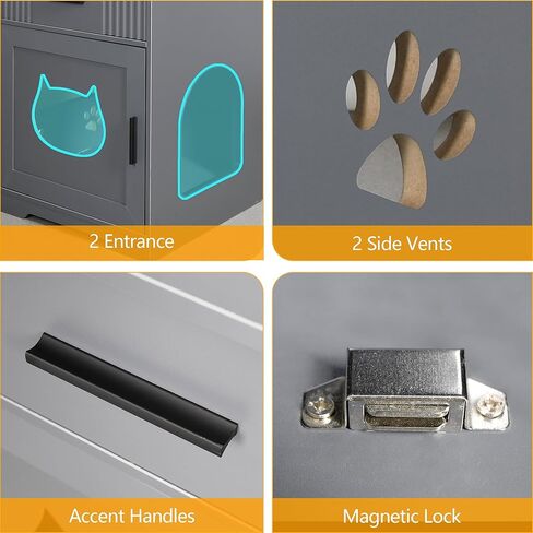 dnbss أثاث صندوق فضلات القطط مع درج، خزانة صندوق مخفية للقطط، قفص داخلي للحيوانات الأليفة للقطط والكلاب، أثاث حمام القطط، منضدة غرفة النوم، طاولة جانبية في نهاية غرفة المعيشة - أسود in Kuwait