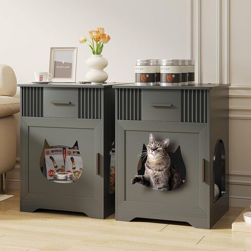 dnbss أثاث صندوق فضلات القطط مع درج، خزانة صندوق مخفية للقطط، قفص داخلي للحيوانات الأليفة للقطط والكلاب، أثاث حمام القطط، منضدة غرفة النوم، طاولة جانبية في نهاية غرفة المعيشة - أسود in Kuwait