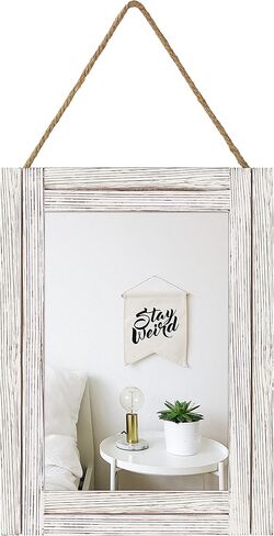 16 X 12 Inch Rustic Wood Framed Wall Mirror with Hanging Rope for Farmhouse Decor, for Entryway, Bedroom, Bathroom, Dresser, Brown in Kuwait