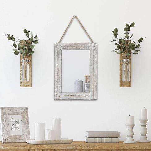 16 X 12 Inch Rustic Wood Framed Wall Mirror with Hanging Rope for Farmhouse Decor, for Entryway, Bedroom, Bathroom, Dresser, Brown in Kuwait