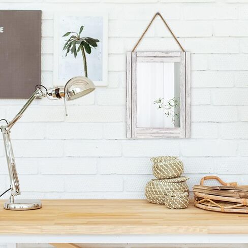 16 X 12 Inch Rustic Wood Framed Wall Mirror with Hanging Rope for Farmhouse Decor, for Entryway, Bedroom, Bathroom, Dresser, Brown in Kuwait