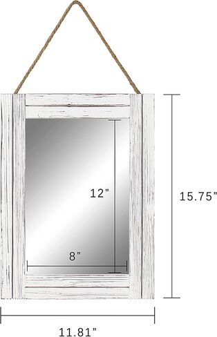 16 X 12 Inch Rustic Wood Framed Wall Mirror with Hanging Rope for Farmhouse Decor, for Entryway, Bedroom, Bathroom, Dresser, Brown in Kuwait
