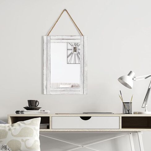 16 X 12 Inch Rustic Wood Framed Wall Mirror with Hanging Rope for Farmhouse Decor, for Entryway, Bedroom, Bathroom, Dresser, Brown in Kuwait