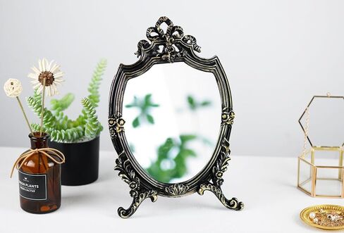 Eaoundm Antique Gold Resin Frame Decorative Wall Mirror Makeup Mirror Tabletop Mirrors, for Bedroom Living-Room Dresser Decor 8.2W x 13 L inchs in Kuwait