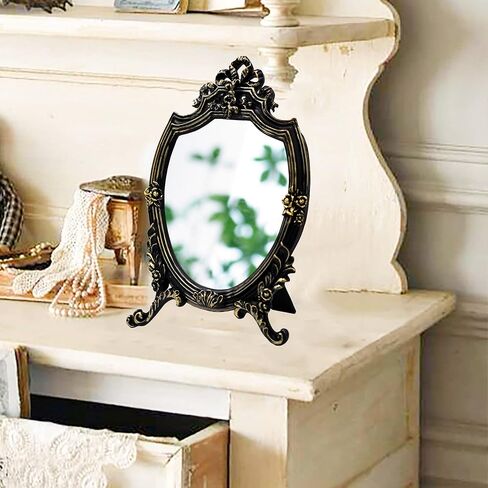 Eaoundm Antique Gold Resin Frame Decorative Wall Mirror Makeup Mirror Tabletop Mirrors, for Bedroom Living-Room Dresser Decor 8.2W x 13 L inchs in Kuwait