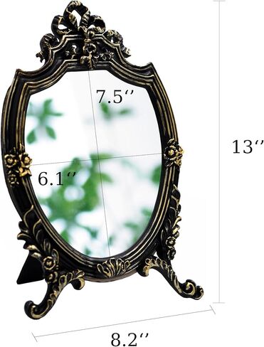 Eaoundm Antique Gold Resin Frame Decorative Wall Mirror Makeup Mirror Tabletop Mirrors, for Bedroom Living-Room Dresser Decor 8.2W x 13 L inchs in Kuwait
