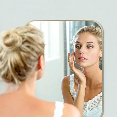 JENBELY 24x36 Inch Gold Bathroom Mirror, Brushed Brass Gold Metal Framed Rectangular Mirror with Rounded Corner, Wall Mounted Vanity Mirror for Bedroom or Living Room, Horizontal/Vertical in Saudi Arabia