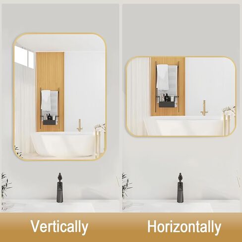 JENBELY 24x36 Inch Gold Bathroom Mirror, Brushed Brass Gold Metal Framed Rectangular Mirror with Rounded Corner, Wall Mounted Vanity Mirror for Bedroom or Living Room, Horizontal/Vertical in Saudi Arabia