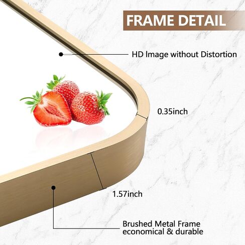 JENBELY 24x36 Inch Gold Bathroom Mirror, Brushed Brass Gold Metal Framed Rectangular Mirror with Rounded Corner, Wall Mounted Vanity Mirror for Bedroom or Living Room, Horizontal/Vertical in Saudi Arabia